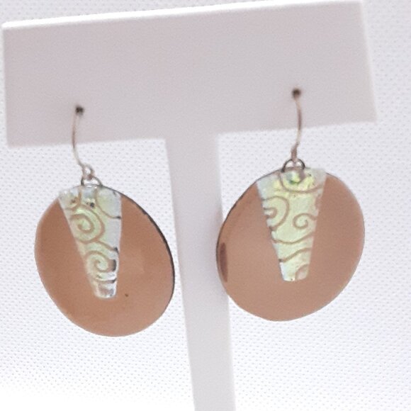 Dichroic Glass and 925 sterling Jewelry - Root Beer Colored Dichroic Glass French Wire Earring Tops Marked 925 Sterling